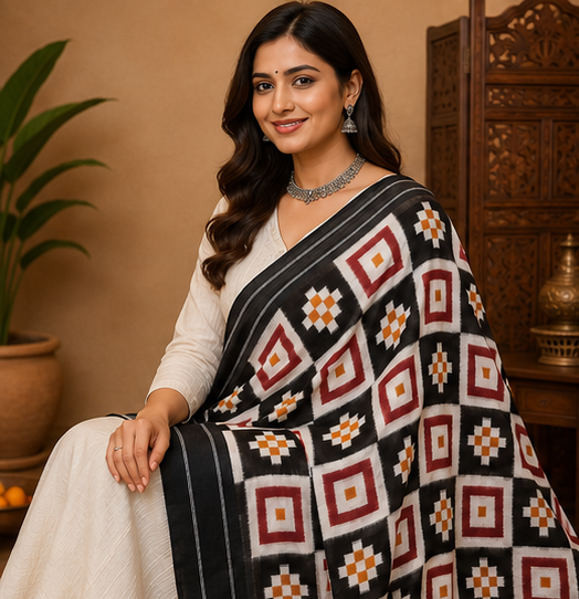 Double Ikkat Duppata | Black