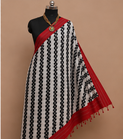 Double Ikkat Duppata | White and Red - Image 6