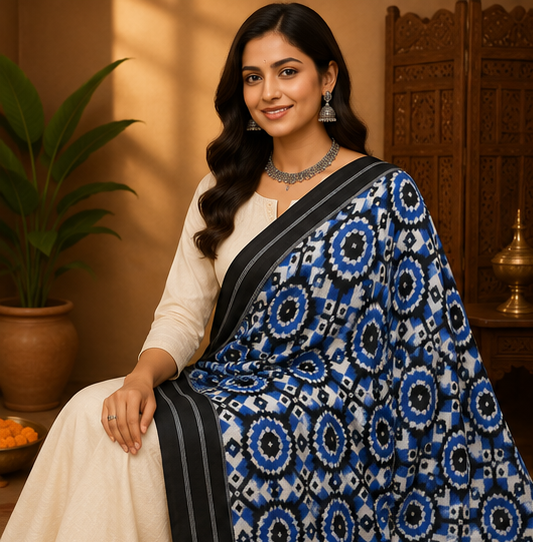 Double Ikkat Duppata | Black and Blue
