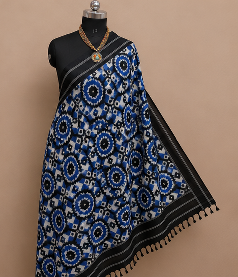 Double Ikkat Duppata | Black and Blue - Image 4