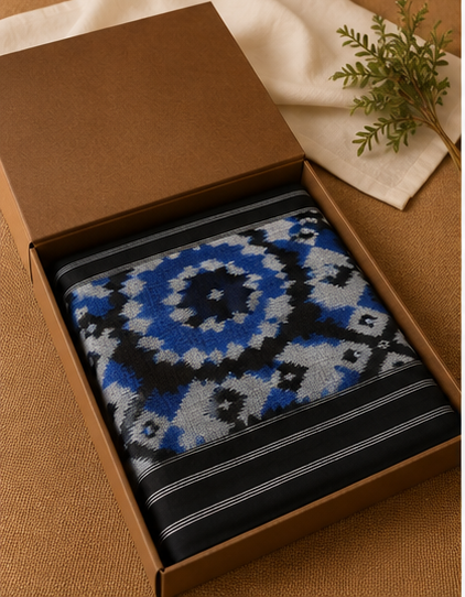Double Ikkat Duppata | Black and Blue - Image 6