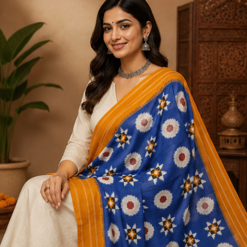Double Ikkat Duppata | Blue