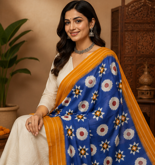 Double Ikkat Duppata | Blue