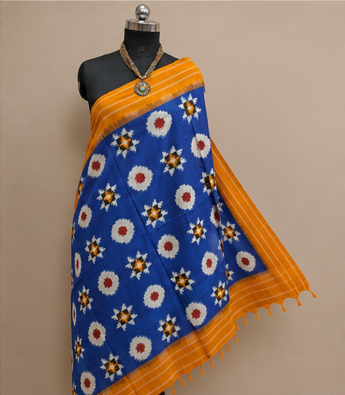 Double Ikkat Duppata | Blue - Image 3