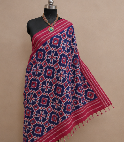 Double Ikkat Duppata | Pink and Blue - Image 3