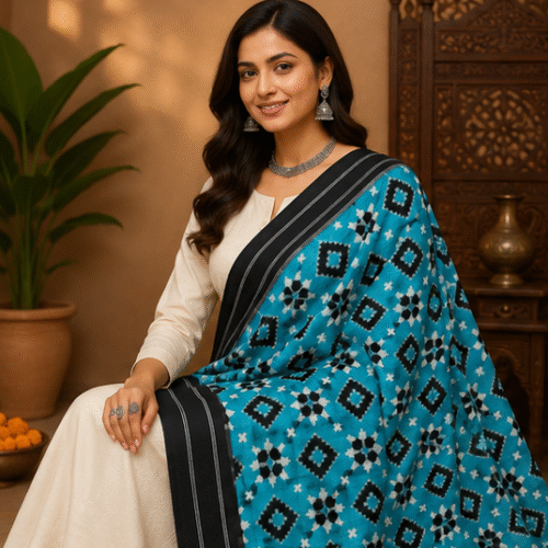 Double Ikkat Duppata | Blue And Black