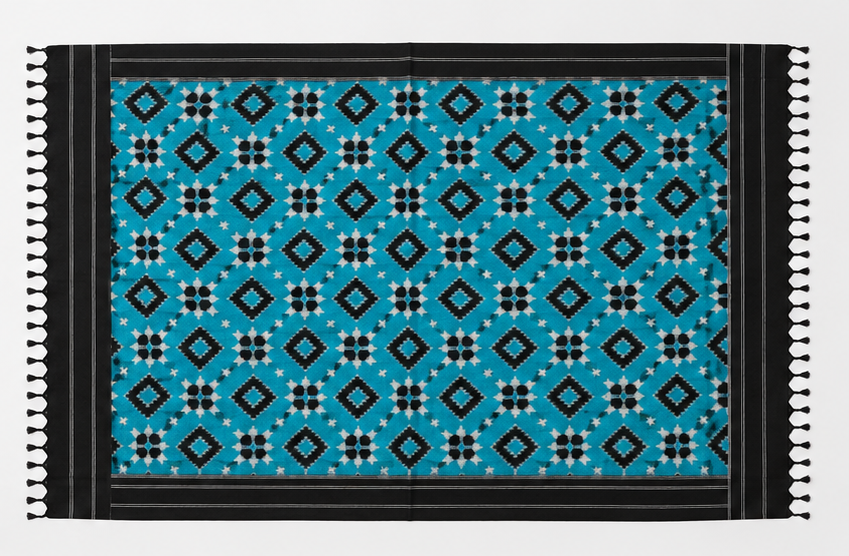 Double Ikkat Duppata | Blue And Black - Image 3