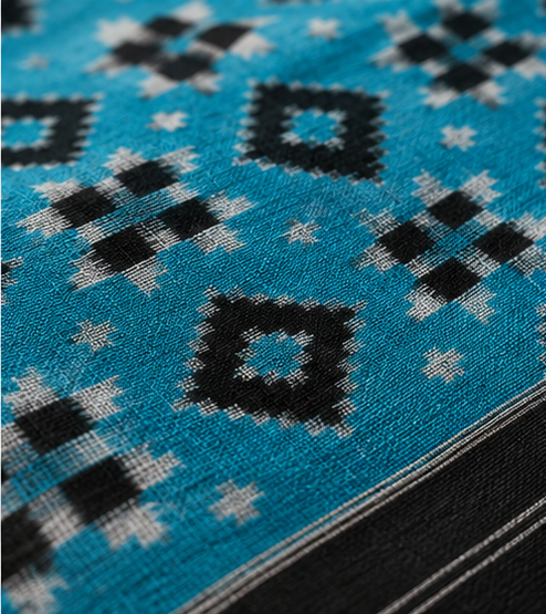 Double Ikkat Duppata | Blue And Black - Image 5