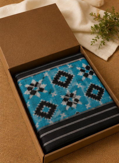 Double Ikkat Duppata | Blue And Black - Image 6
