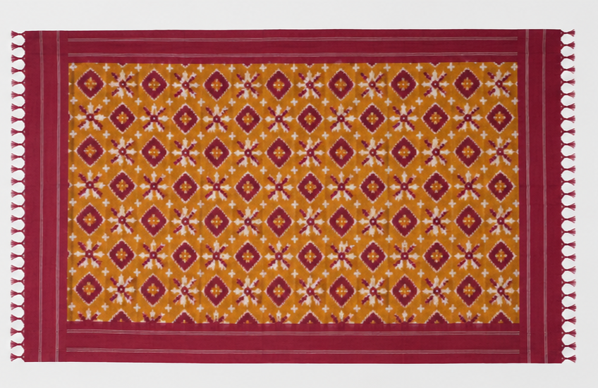Double Ikkat Duppata | Yellow and Red - Image 2