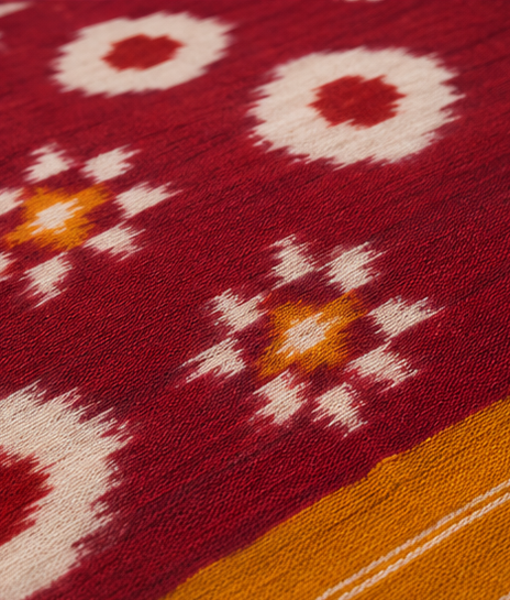 Double Ikkat Duppata | Yellow and Red - Image 4