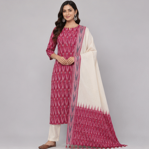 Ikkat Pure Cotton Dress Material Set