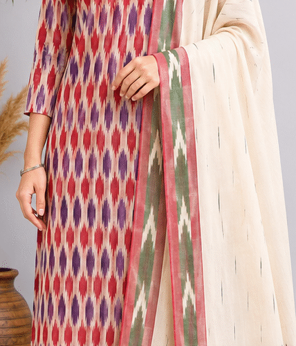 Ikkat Pure Cotton Dress Materials Set