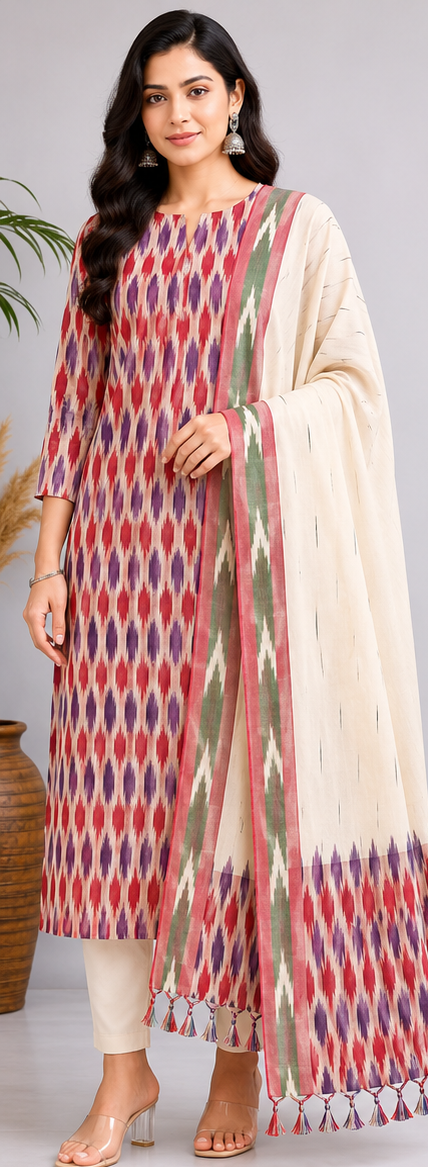 Ikkat Pure Cotton Dress Materials Set