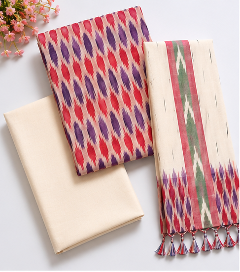 Ikkat Pure Cotton Dress Materials Set - Image 2