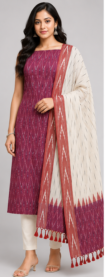 Ikkat Pure Cotton Dress Material Set