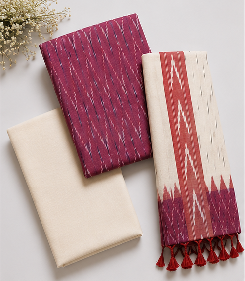 Ikkat Pure Cotton Dress Material Set - Image 2
