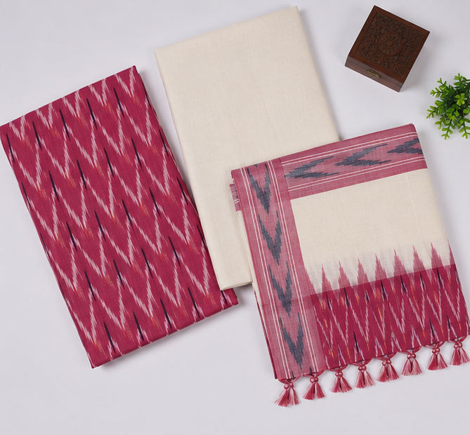 Ikkat Pure Cotton Dress Material Set - Image 2