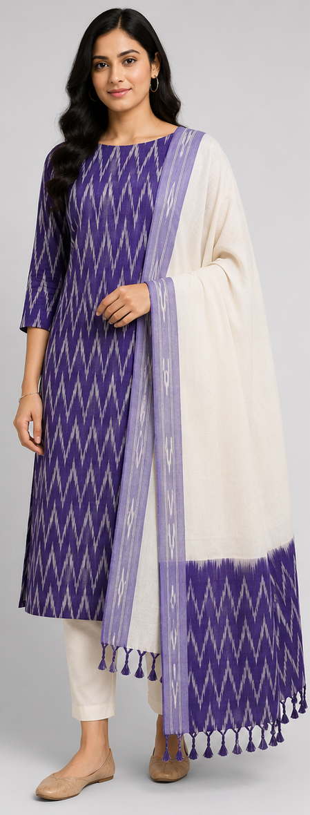 Ikkat Pure Cotton Dress Material Set