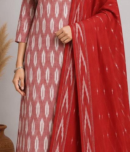 Ikkat Pure Cotton Dress Material Set