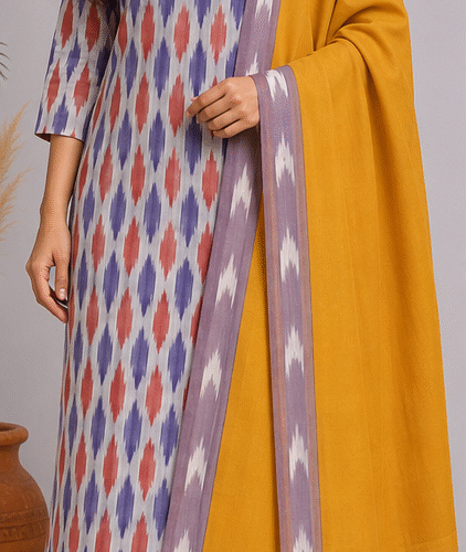 Ikkat Pure Cotton Dress Material Set