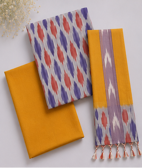 Ikkat Pure Cotton Dress Material Set - Image 2