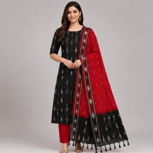 Ikkat Pure Cotton Dress Material Set