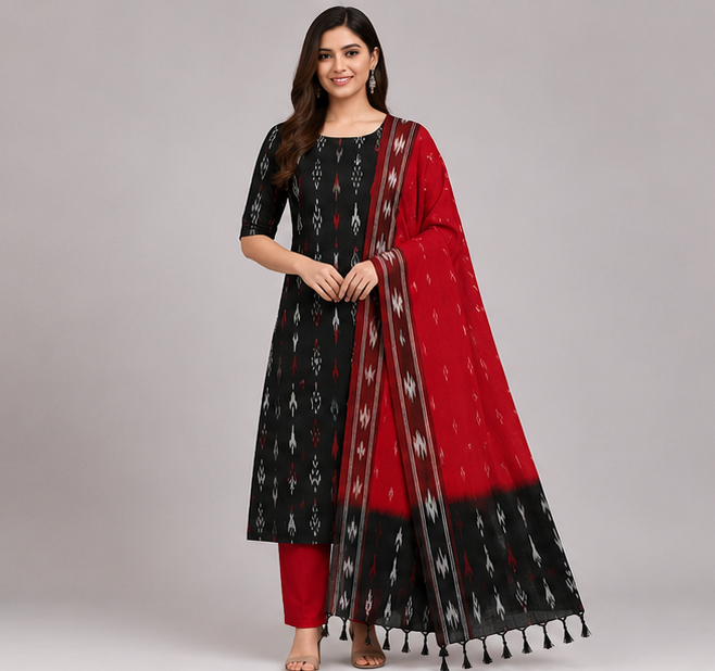 Ikkat Pure Cotton Dress Material Set