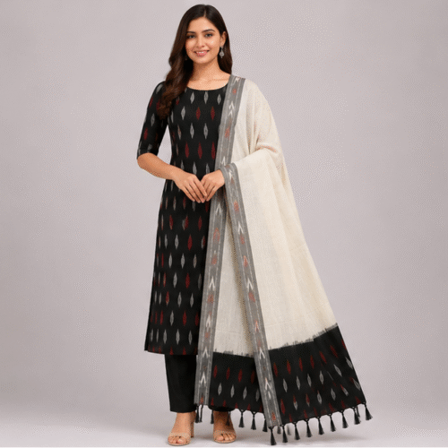 Ikkat Pure Cotton Dress Material Set