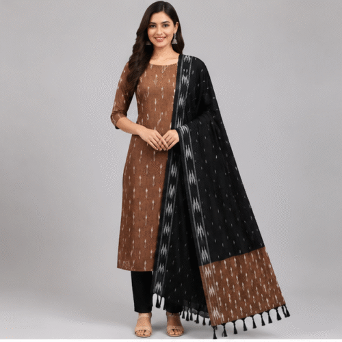 Ikkat Pure Cotton Dress Material Set