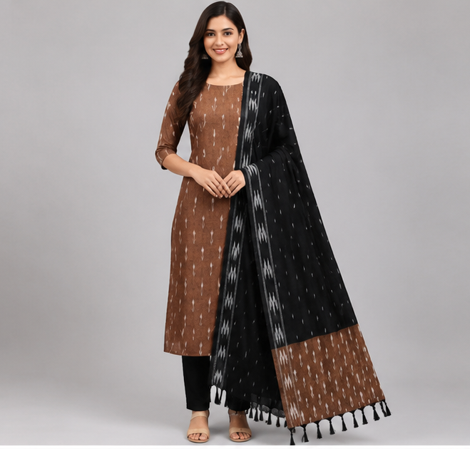 Ikkat Pure Cotton Dress Material Set