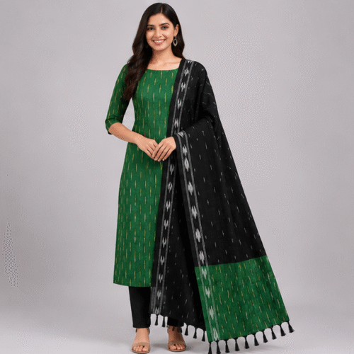 Ikkat Pure Cotton Dress Material Set