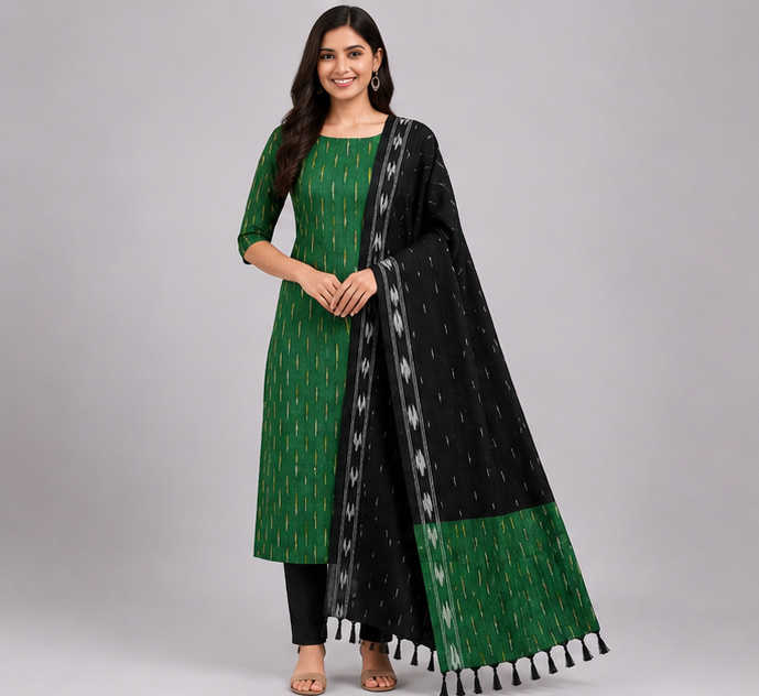 Ikkat Pure Cotton Dress Material Set