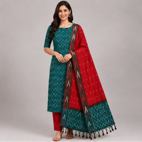 Ikkat Pure Cotton Dress Material Set|