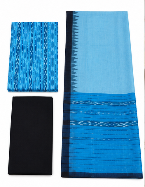 Handloom Sambalpuri Ikat Cotton Dress Material Set | Blue - Image 2