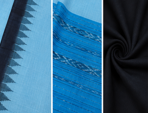 Handloom Sambalpuri Ikat Cotton Dress Material Set | Blue - Image 5