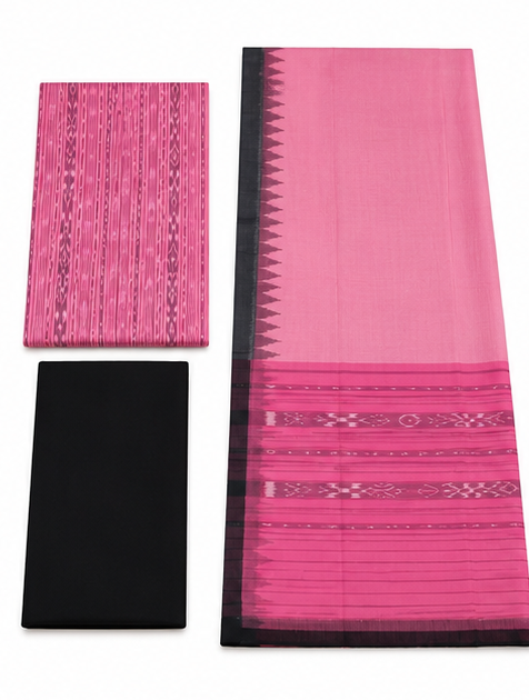 Handloom Sambalpuri Ikat Cotton Dress Material Set | Pink - Image 2