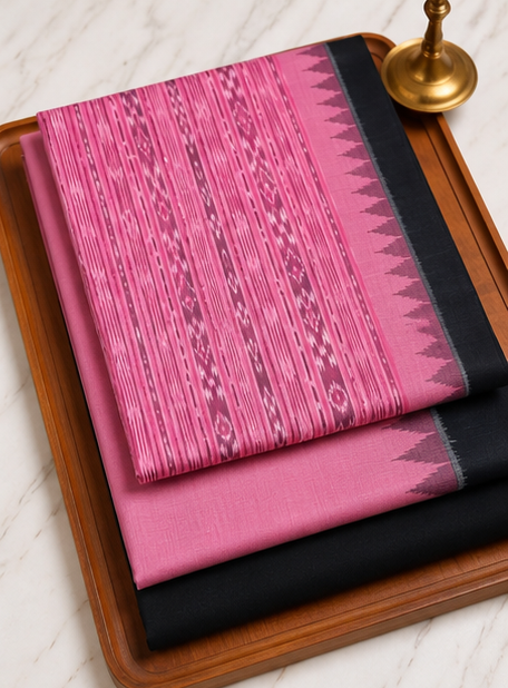 Handloom Sambalpuri Ikat Cotton Dress Material Set | Pink - Image 3