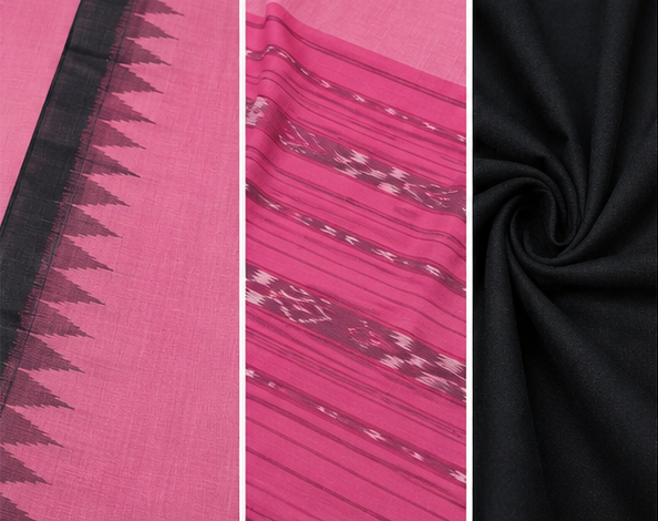 Handloom Sambalpuri Ikat Cotton Dress Material Set | Pink - Image 5