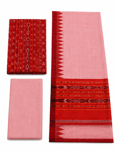 Handloom Sambalpuri Ikat Cotton Dress Material Set | Red - Image 2