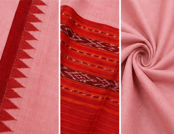 Handloom Sambalpuri Ikat Cotton Dress Material Set | Red - Image 5