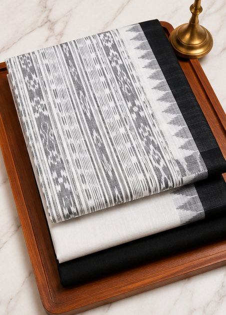 Handloom Sambalpuri Ikat Cotton Dress Material Set | White - Image 3
