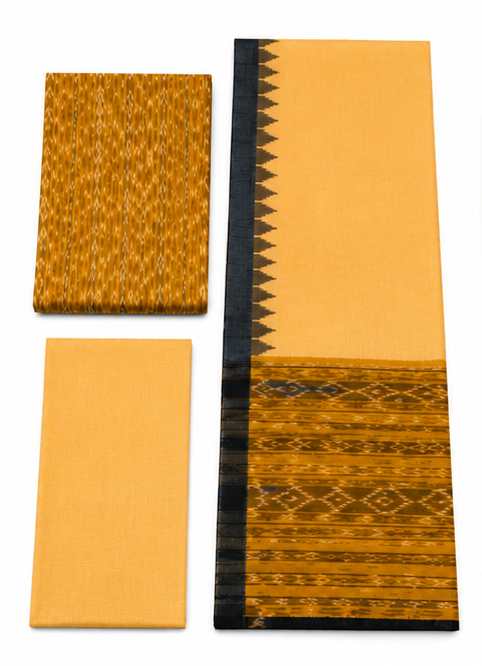 Handloom Sambalpuri Ikat Cotton Dress Material Set | Yellow - Image 2