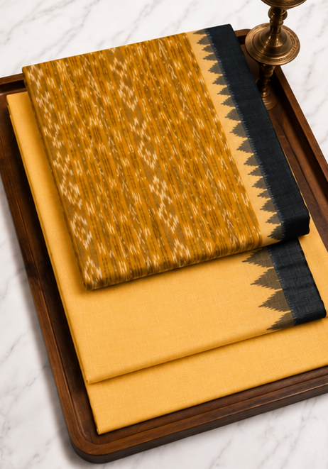 Handloom Sambalpuri Ikat Cotton Dress Material Set | Yellow - Image 5