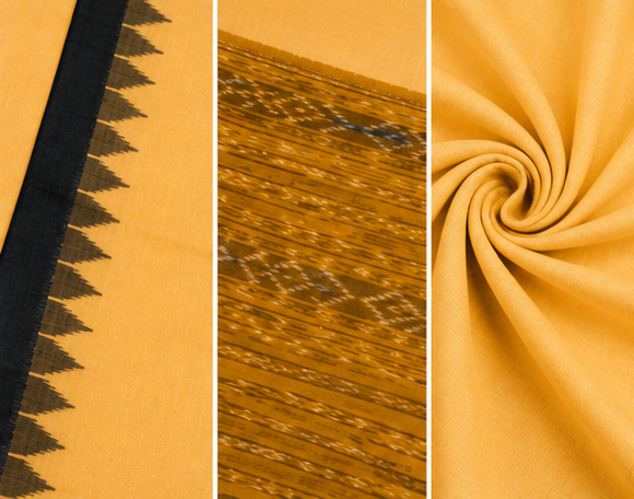 Handloom Sambalpuri Ikat Cotton Dress Material Set | Yellow - Image 4