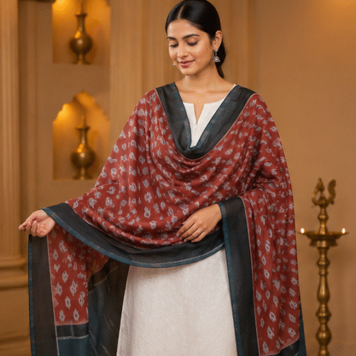 Mercerized Cotton Duppata | Black