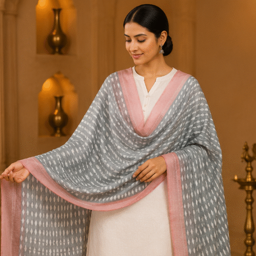 Mercerized Cotton Duppata | Grey