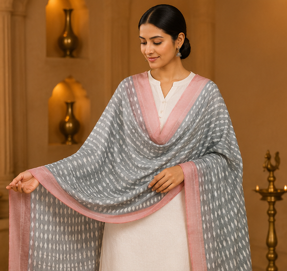 Mercerized Cotton Duppata | Grey