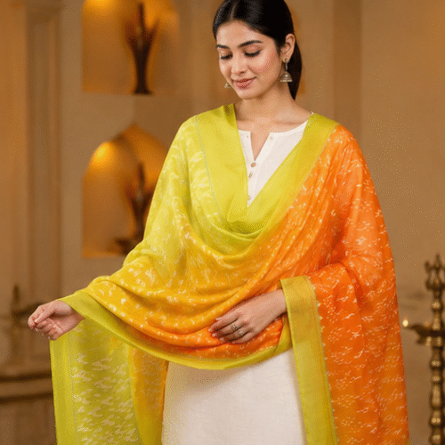 Mercerized Cotton Duppata | Orange