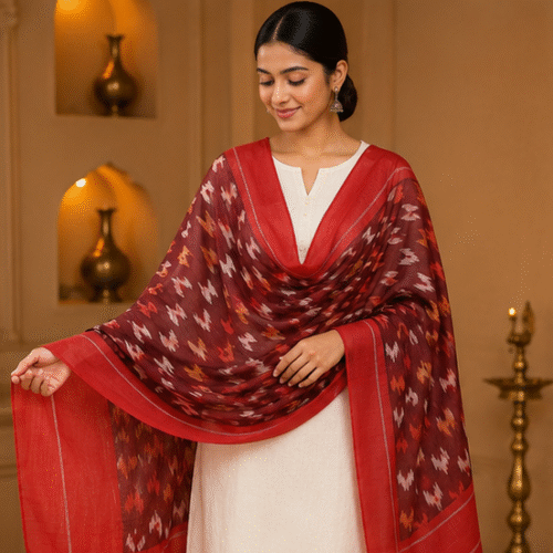 Mercerized Cotton Duppata | Red